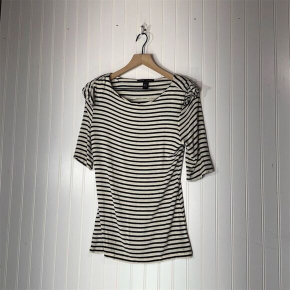 Y2K VTG MNG Black Stripe Puff Shoulder Tee XL Nautical French Clean Girl Sailor - Picture 1 of 11